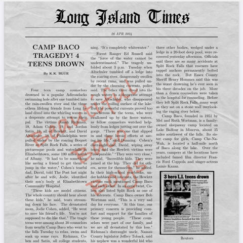 Camp Baco Tragedy at Split Rock Falls: The David Altschuler, Jordan Cohen, Adam Satin, and Jonah Richman Story