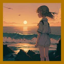 Robot Woman Watching Sea of Dawn