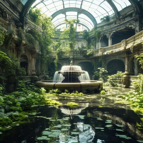 Healing water ambience. Daydreaming by an abandoned fountain.