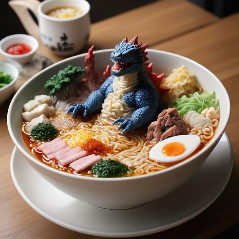 Godzilla ramen dish