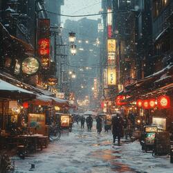 Snowfall over Shinjuku
