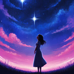 She stands alone, stares into the night sky.