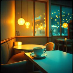 At a cafe on a winter night