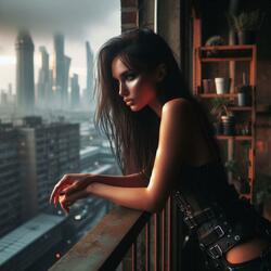 ambiant from a balcony over the cyberpunk city