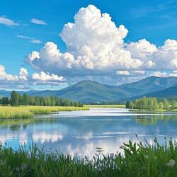 The greeting of the stream and clouds