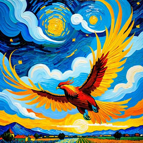 Phoenix flies in the stillness of the sky