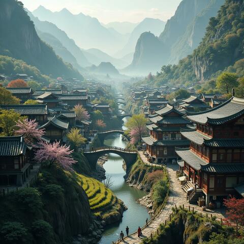 Fusion of Chinese and Japanese traditional music in a cheerful atmosphere