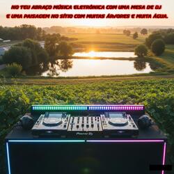 música eletrônica com uma mesa de DJ e uma paisagem no sítio com muitas árvores e muita água., No Teu Abraço