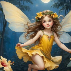 Sleepy Wings Above Hibiscus Blossoms, Fairy’s Gentle Tune