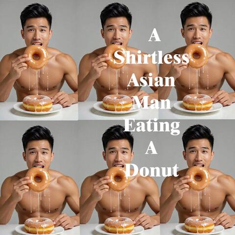 A Shirtless Asian Man Eating A Donut