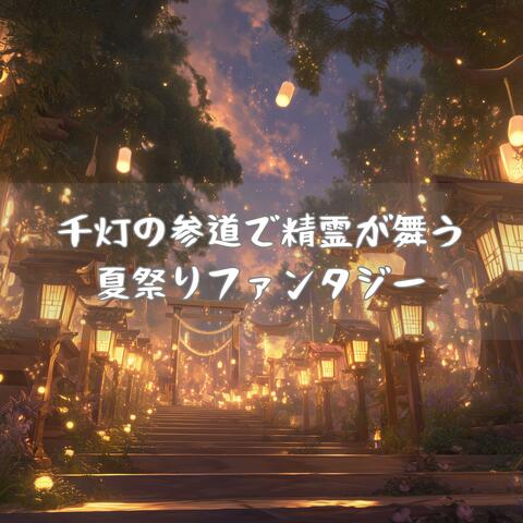 千灯の参道で精霊が舞う夏祭りファンタジー