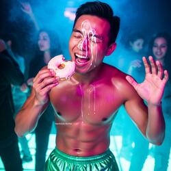 A Shirtless Asian Man Eating A Donut (Hard Mix)
