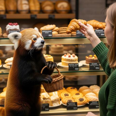 Red panda buys his first bread
