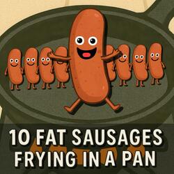 10 Fat Sausages Frying in a Pan