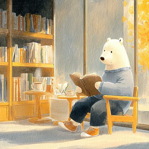 Polar Bear Reading an Encyclopedia at the Bookstore Cafe