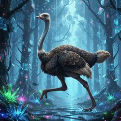 Ostrich Streaks Through a Cyber Forest