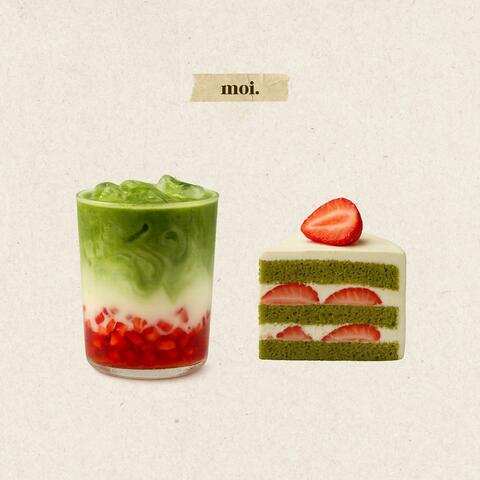 Strawberry Matcha with a Slice of Cake