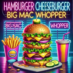 Hamburger Cheeseburger Big Mac Whopper.