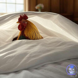 Rooster Under Bed Sheets
