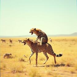 Hyena riding on a Cheetah