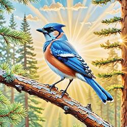 Spotted A Jay Bird In A Pine Tree