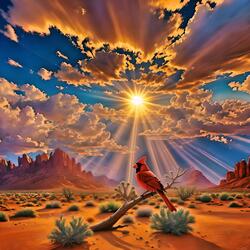 A Cardinal Sings Beneath The Desert Sky