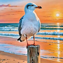 A Lone Seagull At The Beach