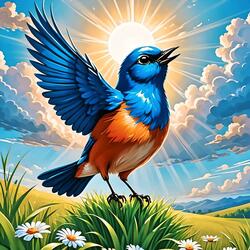 A Happy Bird Pecking Away At His Breakfast