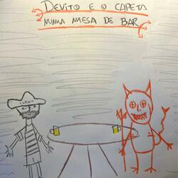 devito e o capeta numa mesa de bar