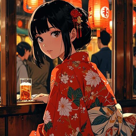 正月の屋台と提灯のメロディ