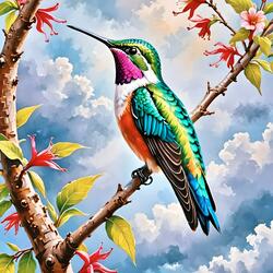 A Beautiful Hummingbird Perched In A Tree