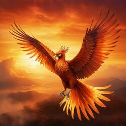 a bird flying in the sky at dusk