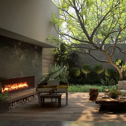 Jazz Lounge in Living Room: Cat play Piano beside Fireplace with Groovy Beats for Chill | Relax | Study