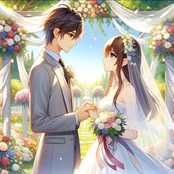 A song sung by a man at a wedding: ``Let's walk the path of love together.''