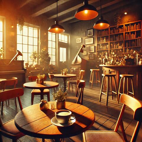 午後の日差しを浴びながら、柔らかなジャズと珈琲の香りに包まれるカフェタイム（A Cozy Café Moment Under the Afternoon Sunlight）