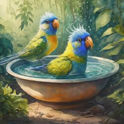 Parakeet Bathing