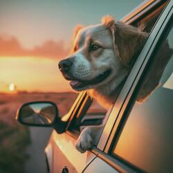 Dog head out car window