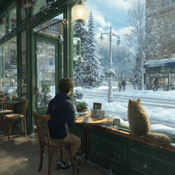 Reminiscing at a winter cafe