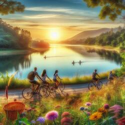 Sunrise lakeshore cycling