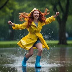 laughing wild in the pouring rain