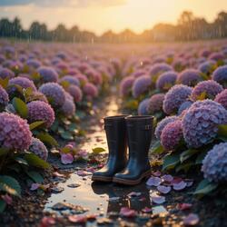紫陽花とレインブーツ