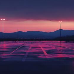empty parking lots at dawn