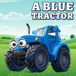 A blue tractor drives across the field