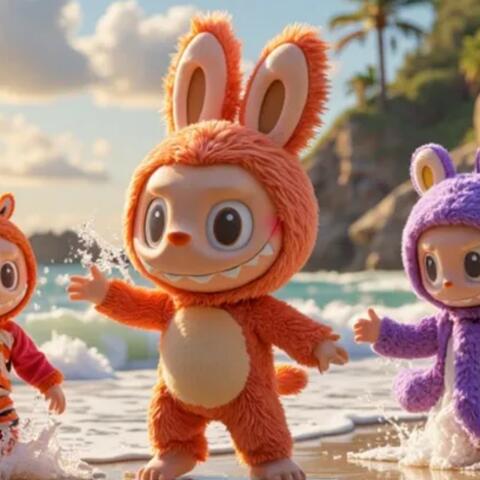 Labubu Dances on the Beach
