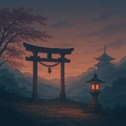 At the torii gate at dusk