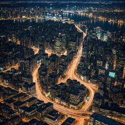 View of Japanese cities at night