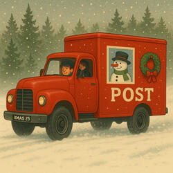 Christmas Battered Red Post Van