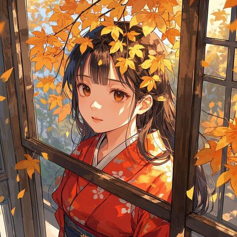 紅葉の窓辺