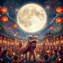 Moonlight, flames in the sky