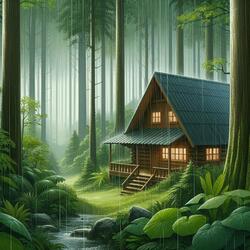 Heavy Rain in the Forest Hut 4
